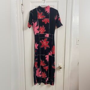 Desigual pink and red floral bodycon mockneck dress